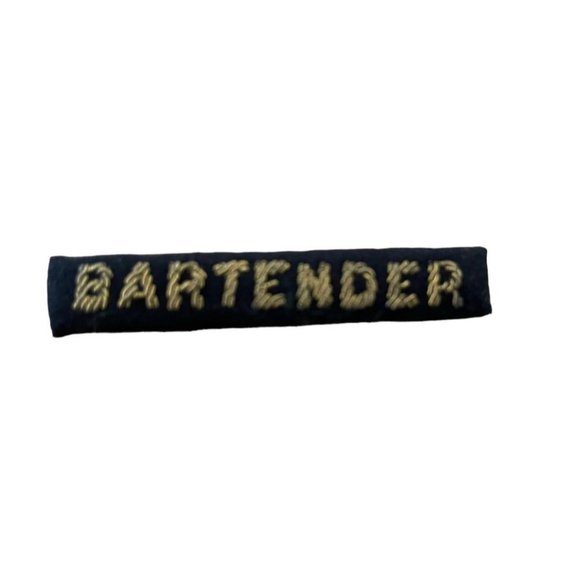 Vintage Gemsco Gold Boullion Embroidered Black Bartender Rectangular Bar Brooch - Picture 5 of 8